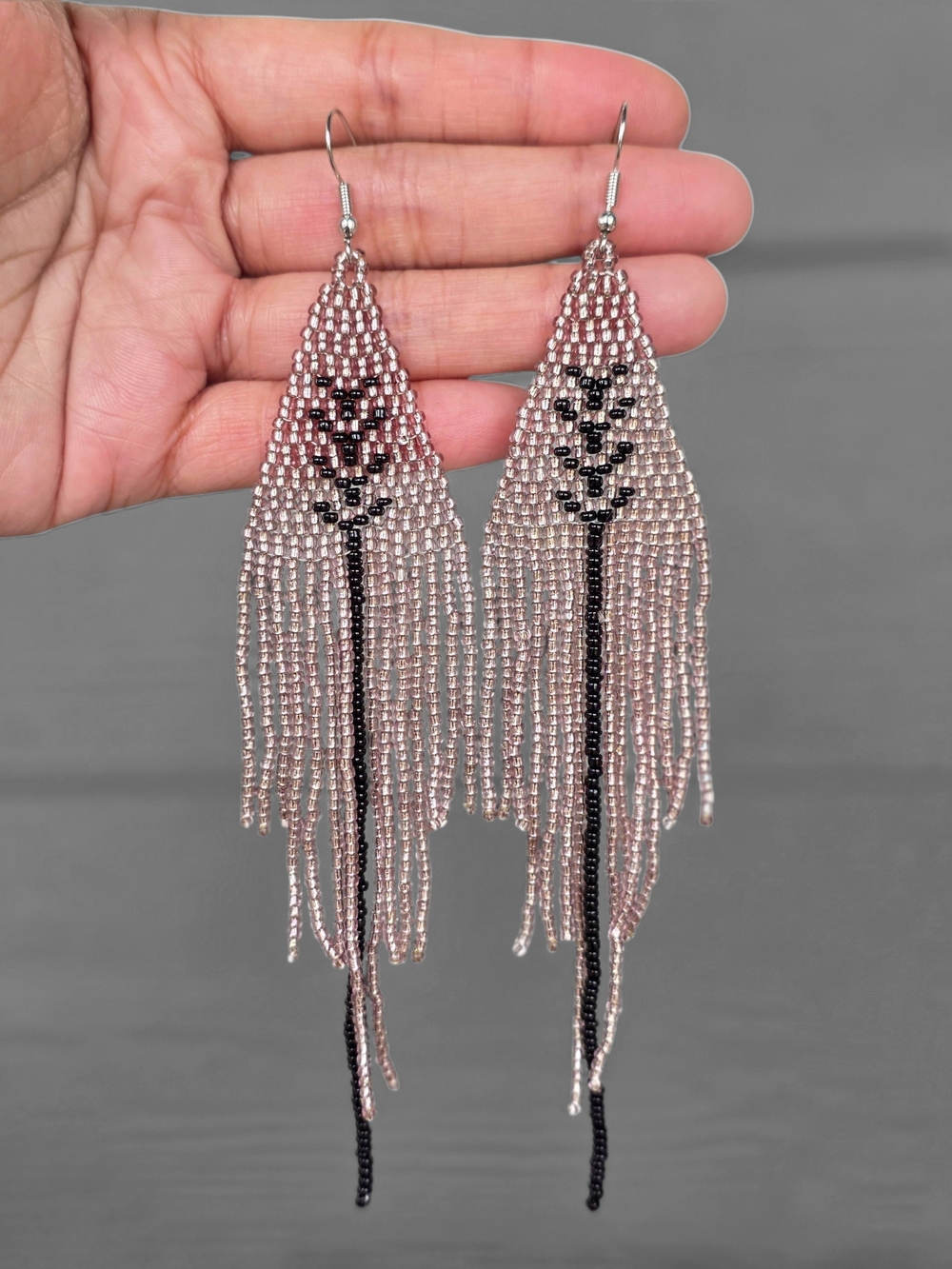 Old Rose Boho Fringe Beaded Earrings Handmade Jewelry Boheme